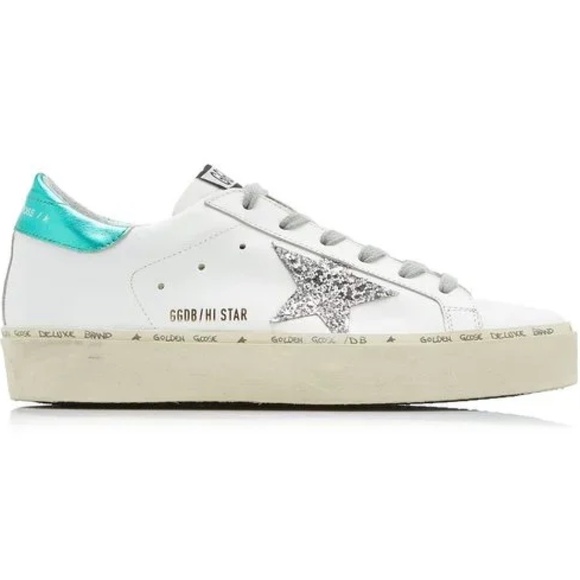 Golden Goose Hi Star distressed glittered leather sneakers - Picture 1 of 5